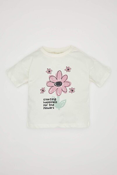 DeFacto Baby Girl Crew Neck Floral Short Sleeve T-Shirt C0014A524Sm