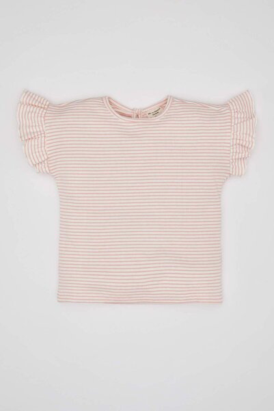 DeFacto Crew Neck Striped Short Sleeve T-Shirt Baby Girl C4000A524Sm