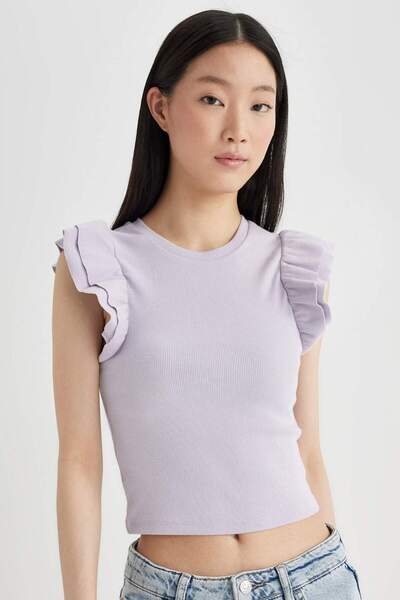 DeFacto Slım Fıt Bisiklet Yaka Fitilli Kaşkorse Kısa Kollu Tişört X5562AZ24SP