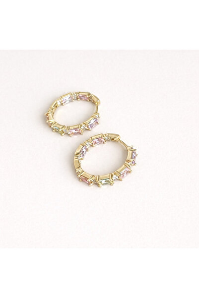 ATELİER GİZEM Xuping kararmaz renkli taşlı gold çelik küpe