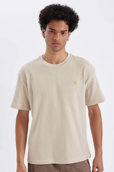 DeFacto Μπλουζάκι με κοντό μανίκι με στάμπα Oversize Wide Fit Crew Neck C0151...