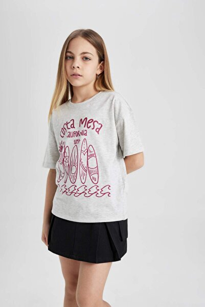 DeFacto Μπλουζάκι Relax Fit με στάμπα και κοντό μανίκι για κορίτσια B5126A824SM