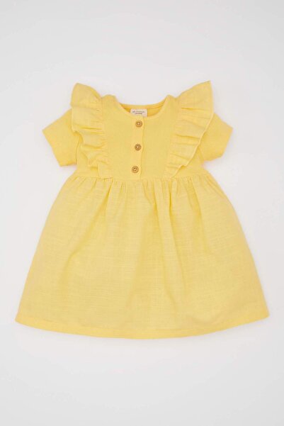 DeFacto Short-Sleeved Corded Fabric Ribbed Knit Dress Baby Girl C2520A524Sm
