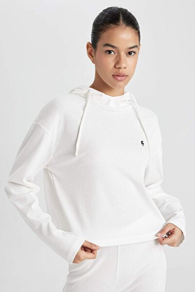 DeFacto Тениска с качулка и дълъг ръкав с бродирани ребра - B9024ax24sm