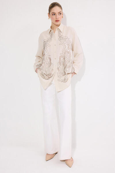 Touché Privé İŞLEMELİ KETEN GÖMLEK