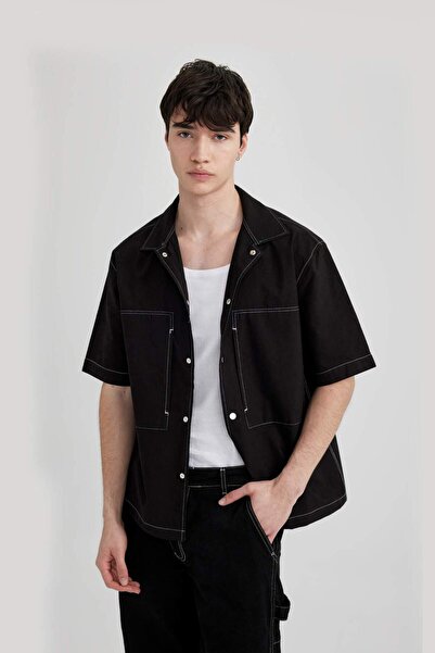 DeFacto Relax Fit Summer Cotton Short Sleeve Pocket Parachute Shirt B7395Ax24Sm