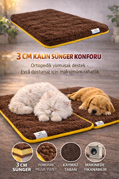 3 CM Süngerli Ortopedik Kedi Köpek Yatağı – Kaymaz Tabanlı Peluş Pet Mat Minderi