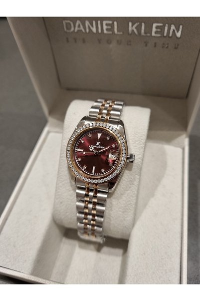 Daniel Klein New Model Dk - Rose Bicolor Steel Bracelet Plum Dial Women's Wristwatch+Gift Bracelet