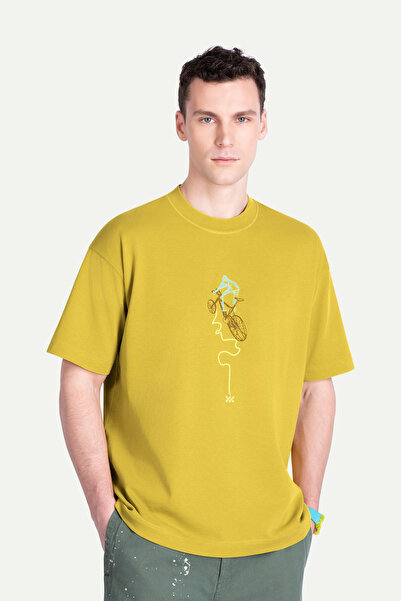 KAFT Tricou urban oversize pentru bărbați, galben - 100% bumbac |   (Lunok)