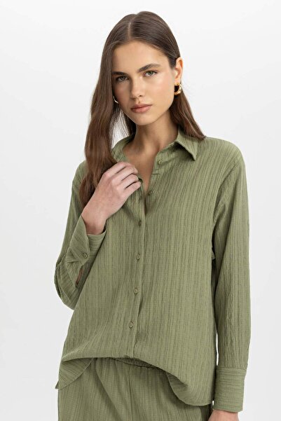 DeFacto Μακρυμάνικο πουκάμισο Oversize Wide Fit Crinkle Fabric C0053AX24SP