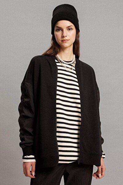 DeFacto Oversize Wide Fit Bomber Coat Jacket College Collar Basic με ίσια τσέ...