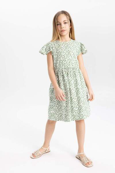 DeFacto Girl's Patterned Short Sleeve Dress B4339A824Sm