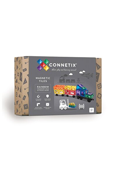 Connetix Set De Constructie Magnetic, 50 De Piese, Forme Geometrice, Roti Mas...
