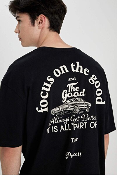DeFacto Oversize Wide Fit Crew Neck Back Print Short Sleeve T-Shirt B4651Ax24Sp