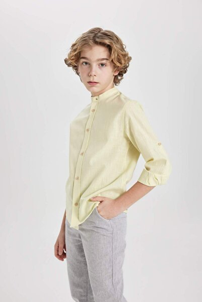 DeFacto Boy's Stand Collar Basic Plain Long Sleeve Shirt B5982A824Sm
