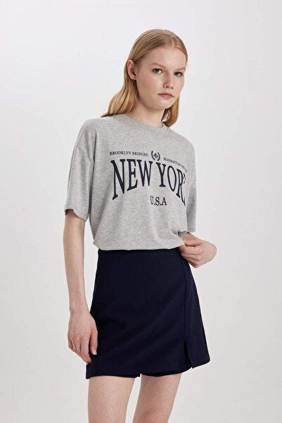 DeFacto Oversize Wide Fit Crew Neck Printed Short Sleeve T-Shirt C3677Ax24Sp