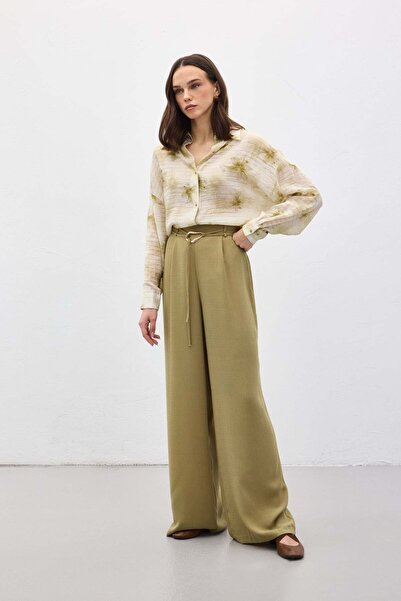 Sateen Casual Παντελόνι με Ζώνη - Χακί