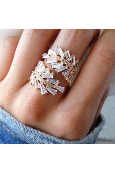 Pursehuit Inel auriu, reglabil, cu frunze și pietre de zirconiu, Francina C29