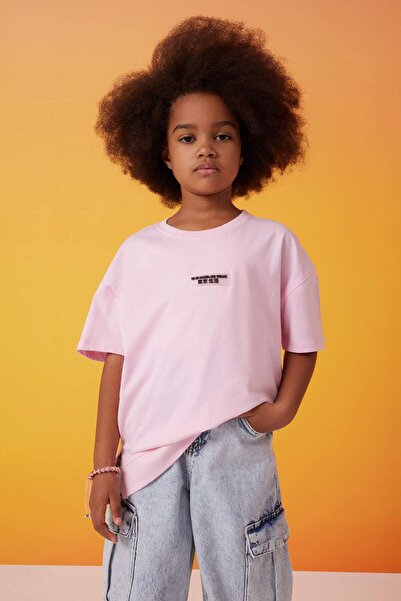 DeFacto Κοριτσίστικο μπλουζάκι με κοντό μανίκι με στάμπα με φαρδύ λαιμόκοψη C...