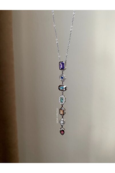 Petek Collection قلادة ملونة مرصعة بالأحجار على شكل حرف Y (فولاذ)