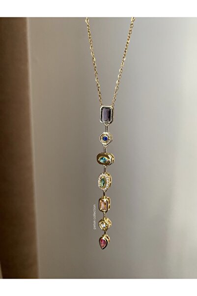 Petek Collection قلادة ملونة مرصعة بالأحجار على شكل حرف Y (فولاذ)