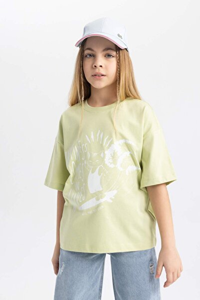 DeFacto Κοντομάνικο μπλουζάκι για κορίτσια Relax Fit Crew με στάμπα B5097A824SM