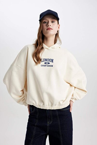 DeFacto Relax Fit Hooded Printed Thick Sweatshirt with Elastic Hem C4194Ax23Cw