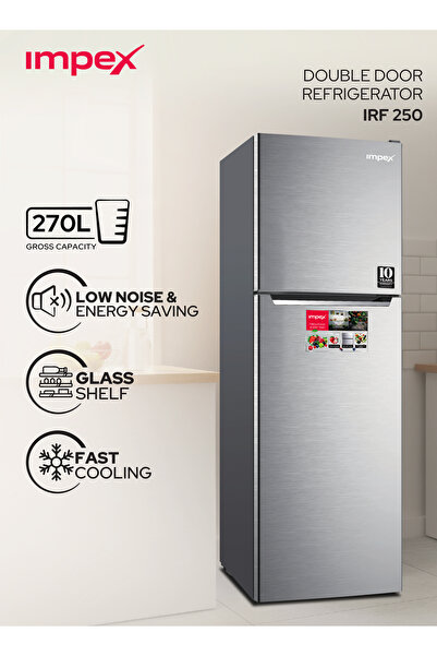 IMPEX 270L No Frost Inverter Refrigerator, Dark Silver, Glass Shelves, Fast C...