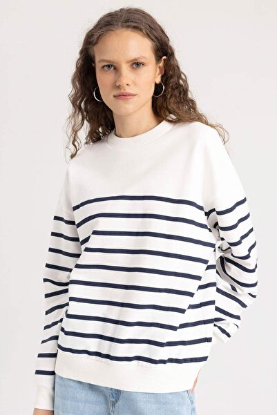 DeFacto Relax Fit Crew Neck ριγέ λεπτό φούτερ A9255AX24SP