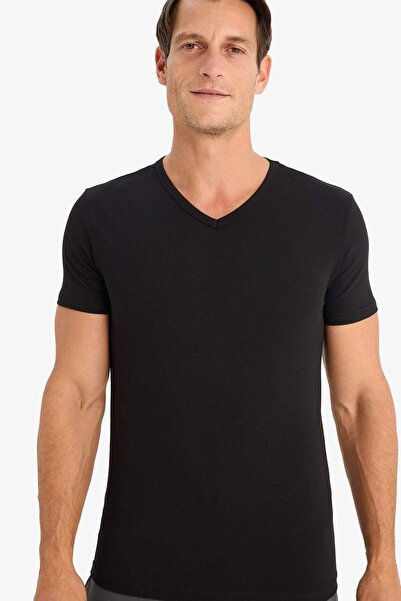 DeFacto Slim Fit V Neck Short Sleeve Top L4884Az24Sm