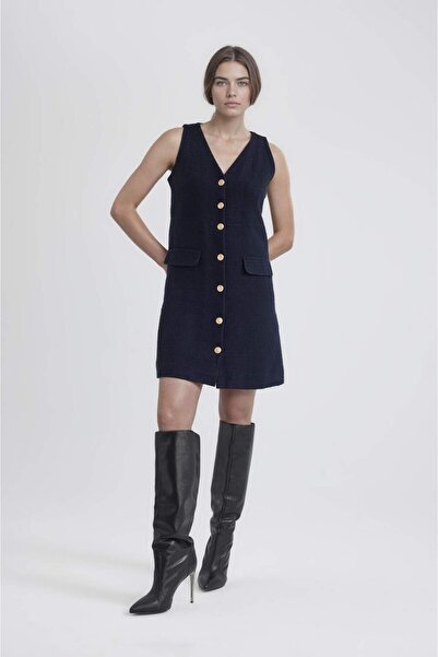 DeFacto Μίντι φόρεμα με λεπτομέρεια αμάνικο με λαιμόκοψη C1792ax24sp