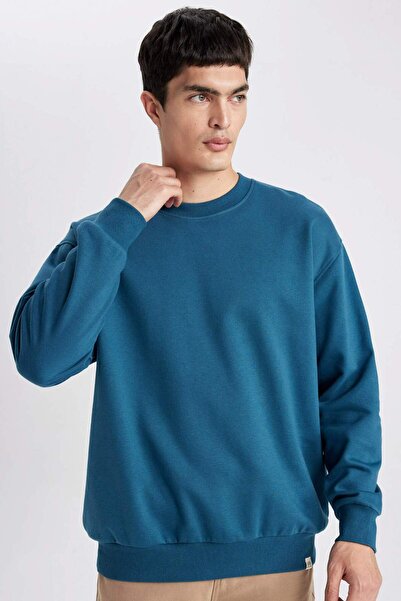 DeFacto Oversize Geniş Kalıp Bisiklet Yaka Basic Düz Sweatshirt T5139AZ24SP