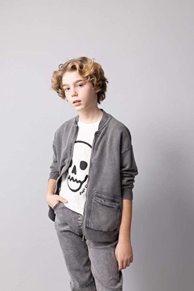 DeFacto Boy's Crew Neck Washed Faded Effect Cardigan B6696A824Sp