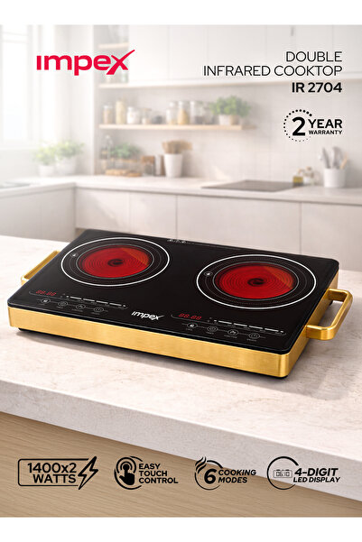 IMPEX موقد كهربائي مزدوج يعمل بالأشعة تحت الحمراء بقوة 2800 واط - IR 2704، شع...