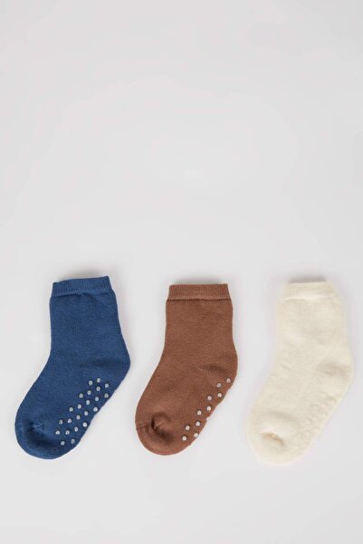 DeFacto Kaydırmaz Taban 3lü Pamuklu Uzun Çorap Erkek Bebek B1423A5NS