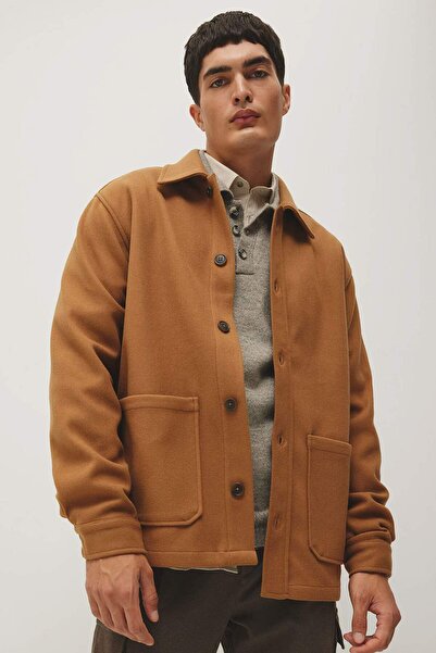 DeFacto Relax Fit Polo Collar Woolen Look Long Sleeve Shirt Jacket A5111Ax23Au