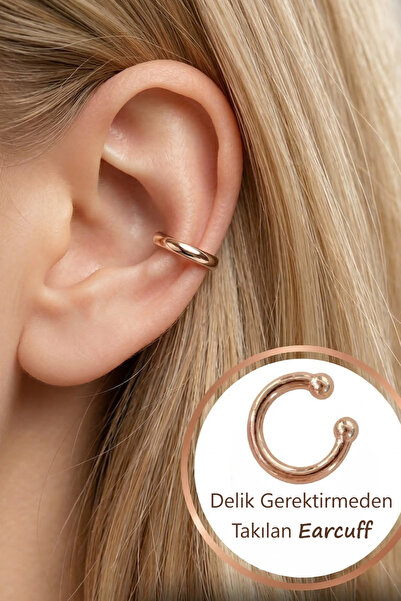 Mu Minamu Düz Sade İnce Earcuff Deliksiz Kıkırdak Küpesi