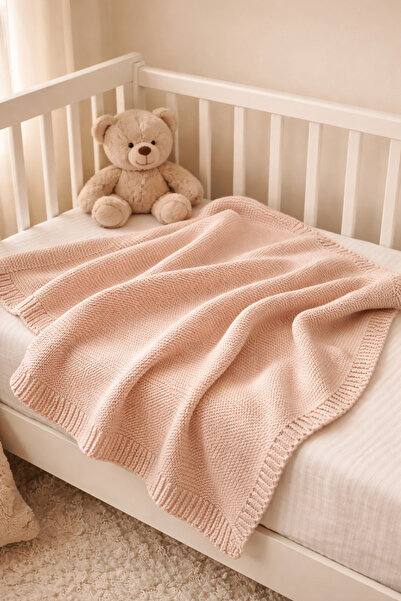fresk Плетено бебешко одеяло 80x100 см, памук GOTS, прашно розово
