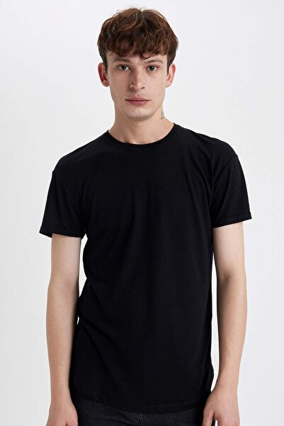 DeFacto Long Muscle Fit Crew Neck Basic Plain Short Sleeve T-Shirt N2104Az23Au