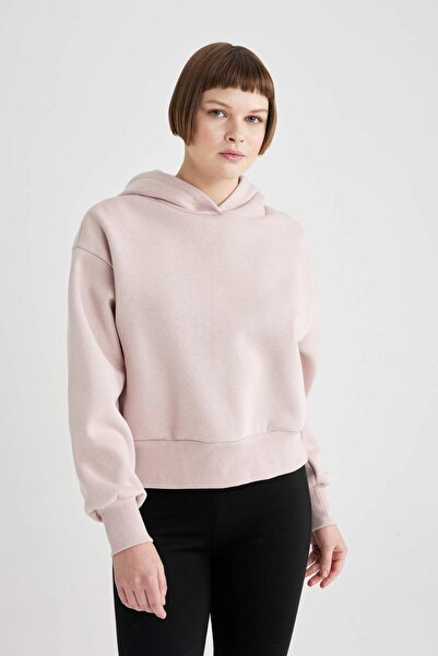 DeFacto Boxy Fit Hooded Thick Basic Plain Sweatshirt B8570Ax23Wn