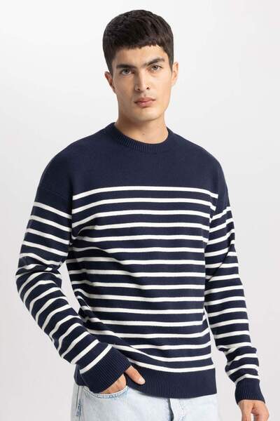 DeFacto Relax Fit Striped Crew Neck Sweater A9638Ax24Sp