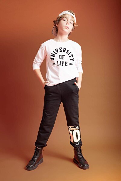 DeFacto Pantaloni de sport imprimați pentru băiat cu talie elastică B6141A824SP