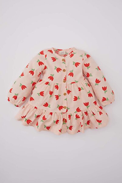 DeFacto Floral Long Sleeve Twill Dress Baby Girl C0539A524Sp