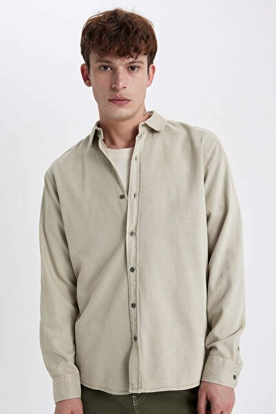 DeFacto Regular Fit Tensel Uzun Kollu Basic Düz Gömlek B6154AX23AU