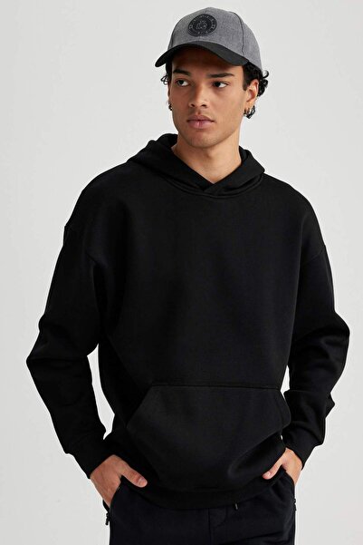 DeFacto Oversize Geniş Kalıp Kapüşonlu Kanguru Cepli Basic Düz Sweatshirt A43...