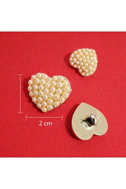 Beyna Buton metalizat cu perle de inimă cu lățime de 2 cm - 1 pachet de 4 bucăți