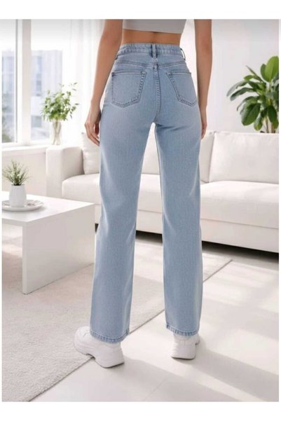 TRENDNATUREL Aqua Light Snow Wash Blue Super Extra High Waist Palazzo Loose Jean Pants
