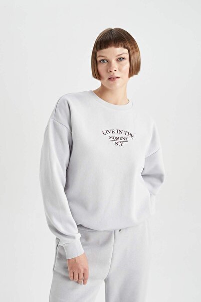 DeFacto Relax Fit Crew Neck Printed Thick Sweatshirt B4447Ax23Wn