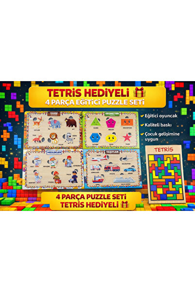 4 Adet AHŞAP+EVA Eğitici Bul Tak Puzzle Montessori Zeka ve Motor Beceri Geliştirici Oyuncak