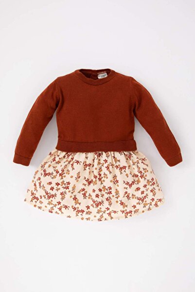 DeFacto Baby Girl Patterned Long Sleeve Knit Dress A4079A523Au